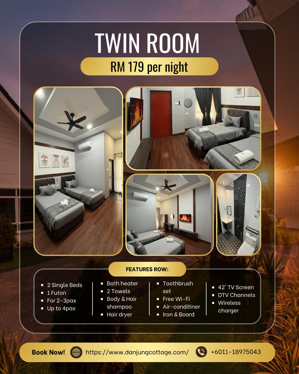Twin Room at D'Anjung Cottage Paka